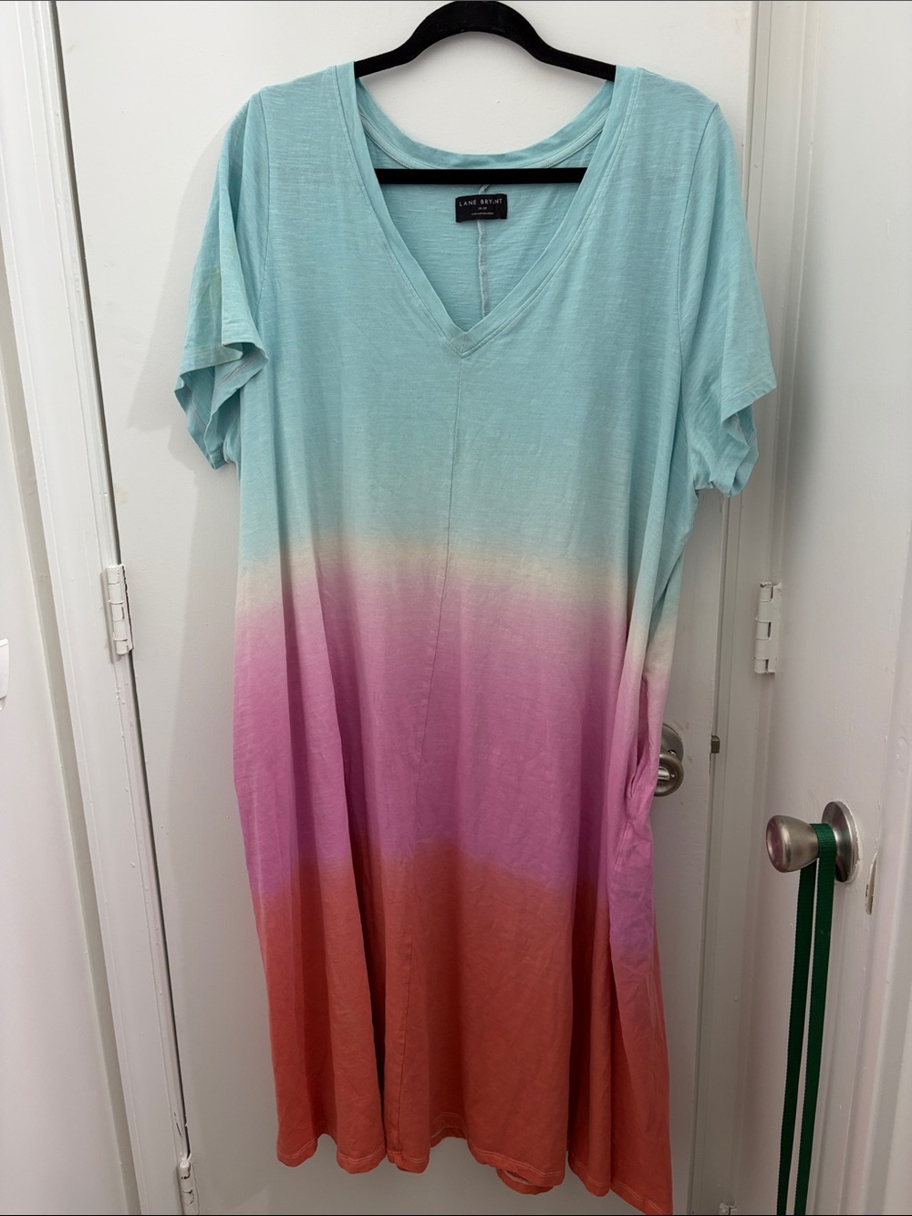 Lane Bryant Ombre V-Neck Midi Dress - Aqua, Pink, Coral with pockets size 18/20